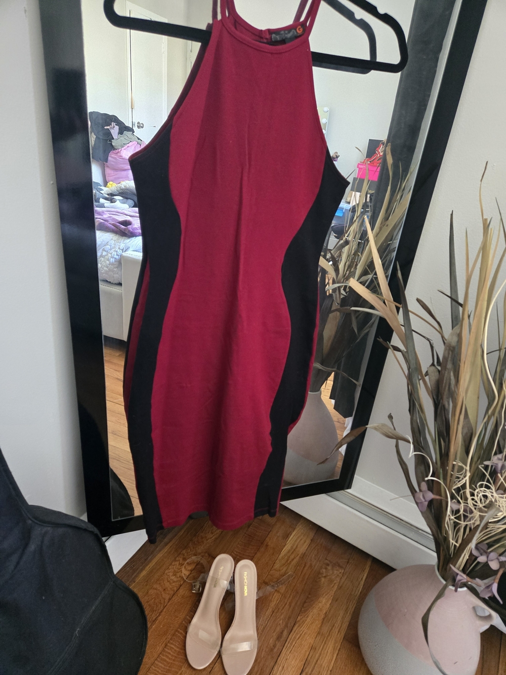 G by Guess Red and Black Halter Bodycon Dress